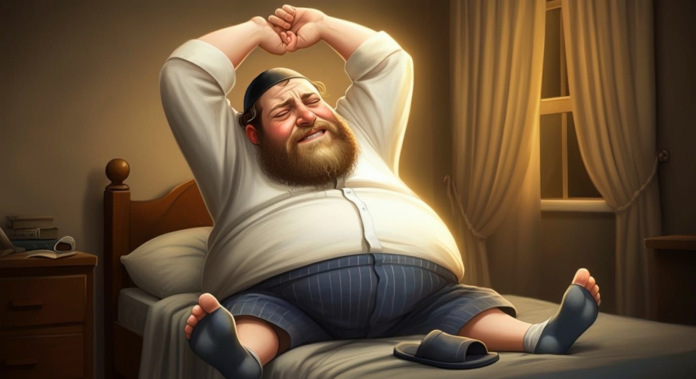 Young Hasidic Man in Morning Stretch