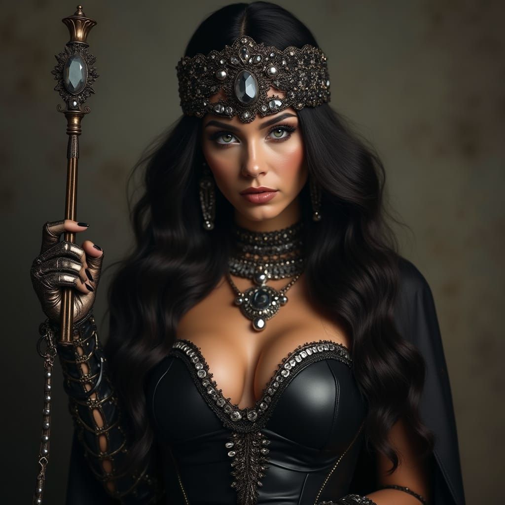 Onyx-Adorned Woman in Superhero Style