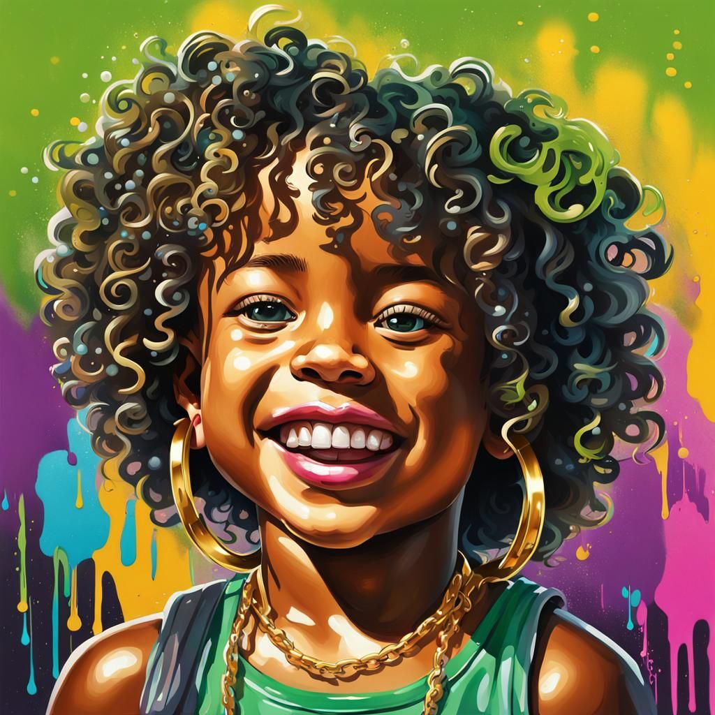 Adorable Girl in Glossy 3D Graffiti Street Art