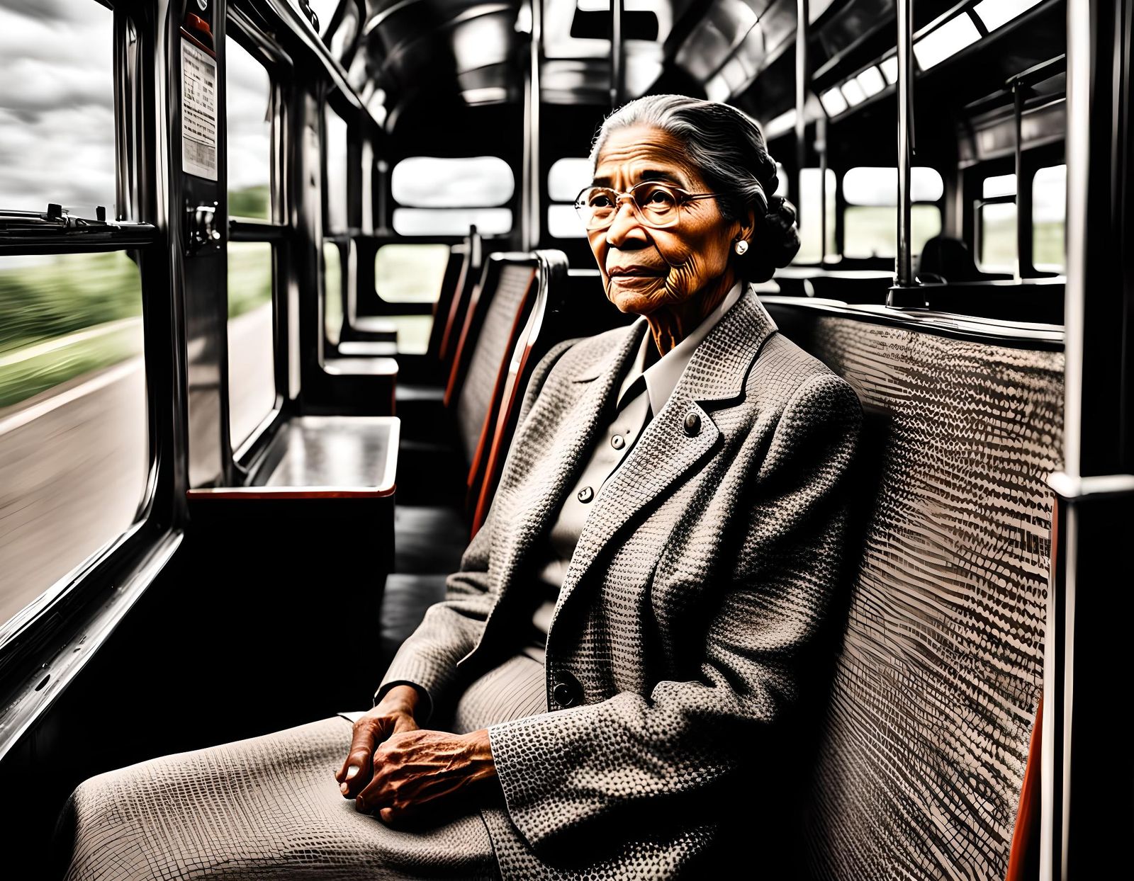 Hyperrealistic Image of Rosa Parks on Bus
