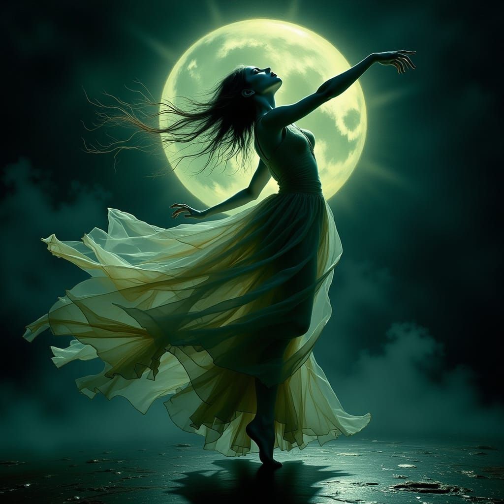 Spectral Figure Dancing in Ethereal Darkness