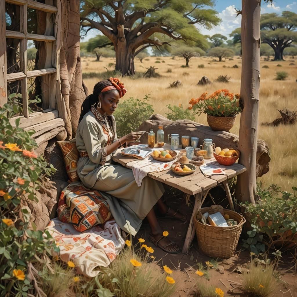 African Woman's Dream: A Detailed Matte Painting