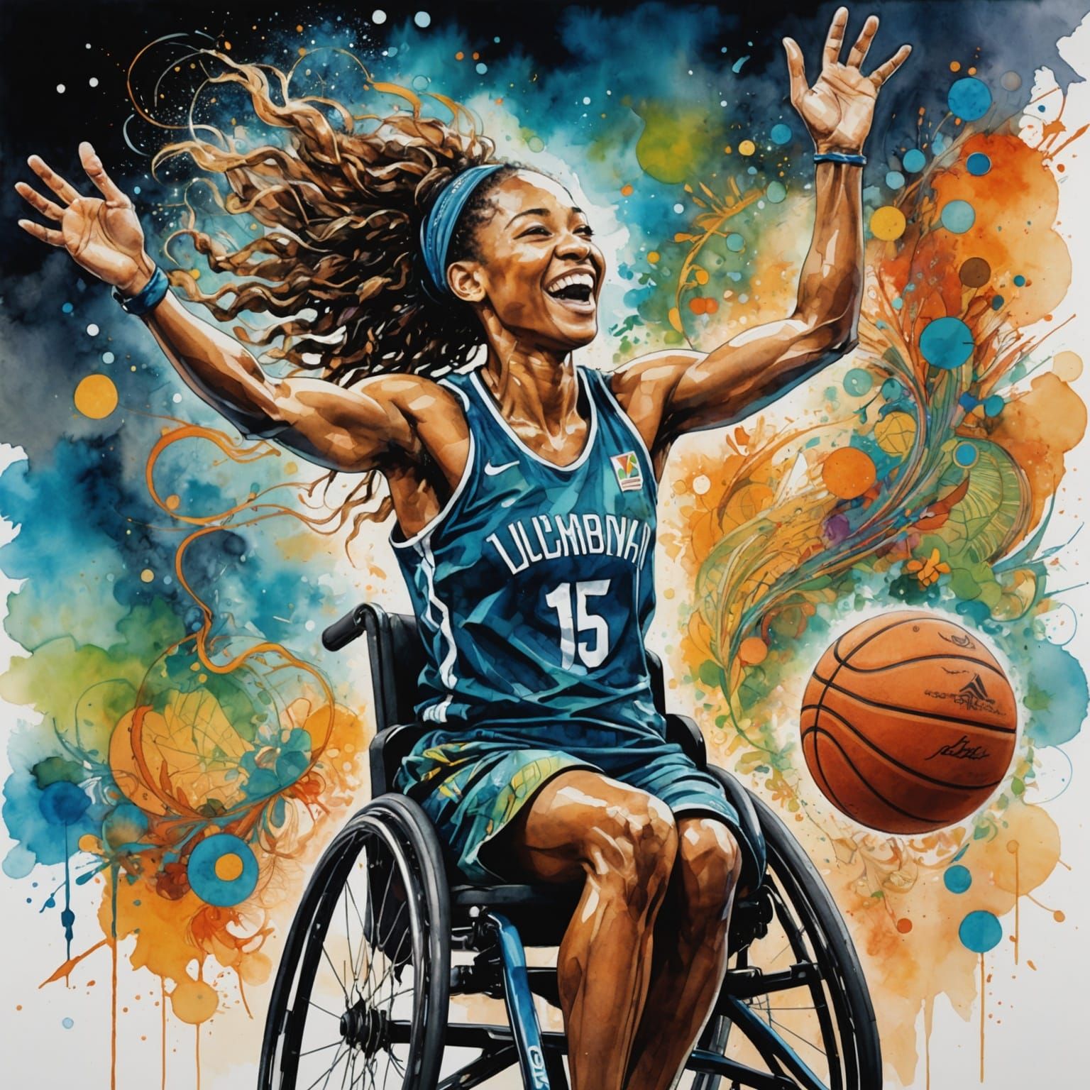 Victorious Paralympic Athlete Celebrates in Holographic Illu...