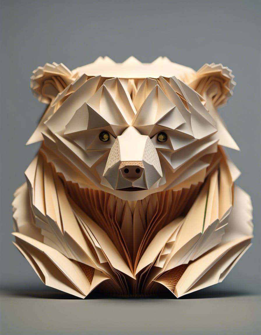 Origami Bear Pop-Up Book Carving in Rococo Style