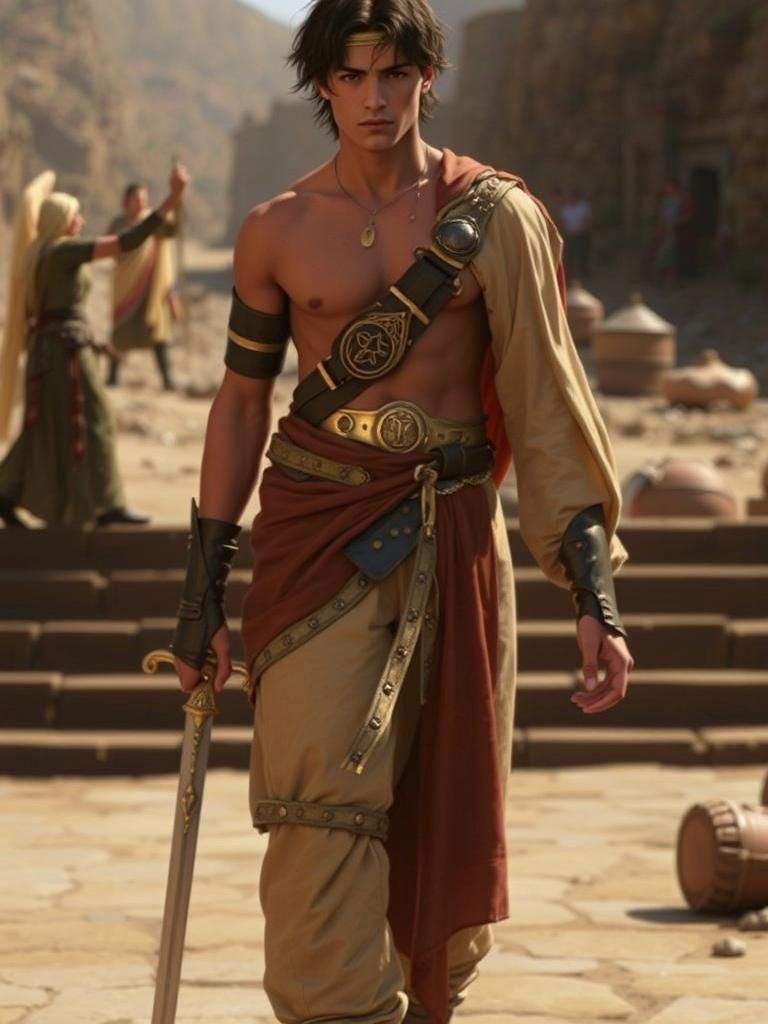 Majestic Warrior Prince with Sword and Gold Headband