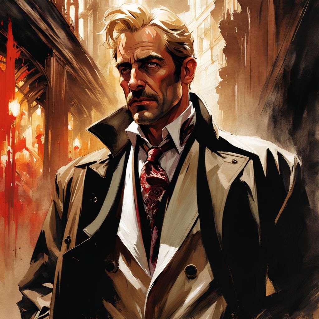 Sinister Comic Art of Blonde Man in Trench Coat