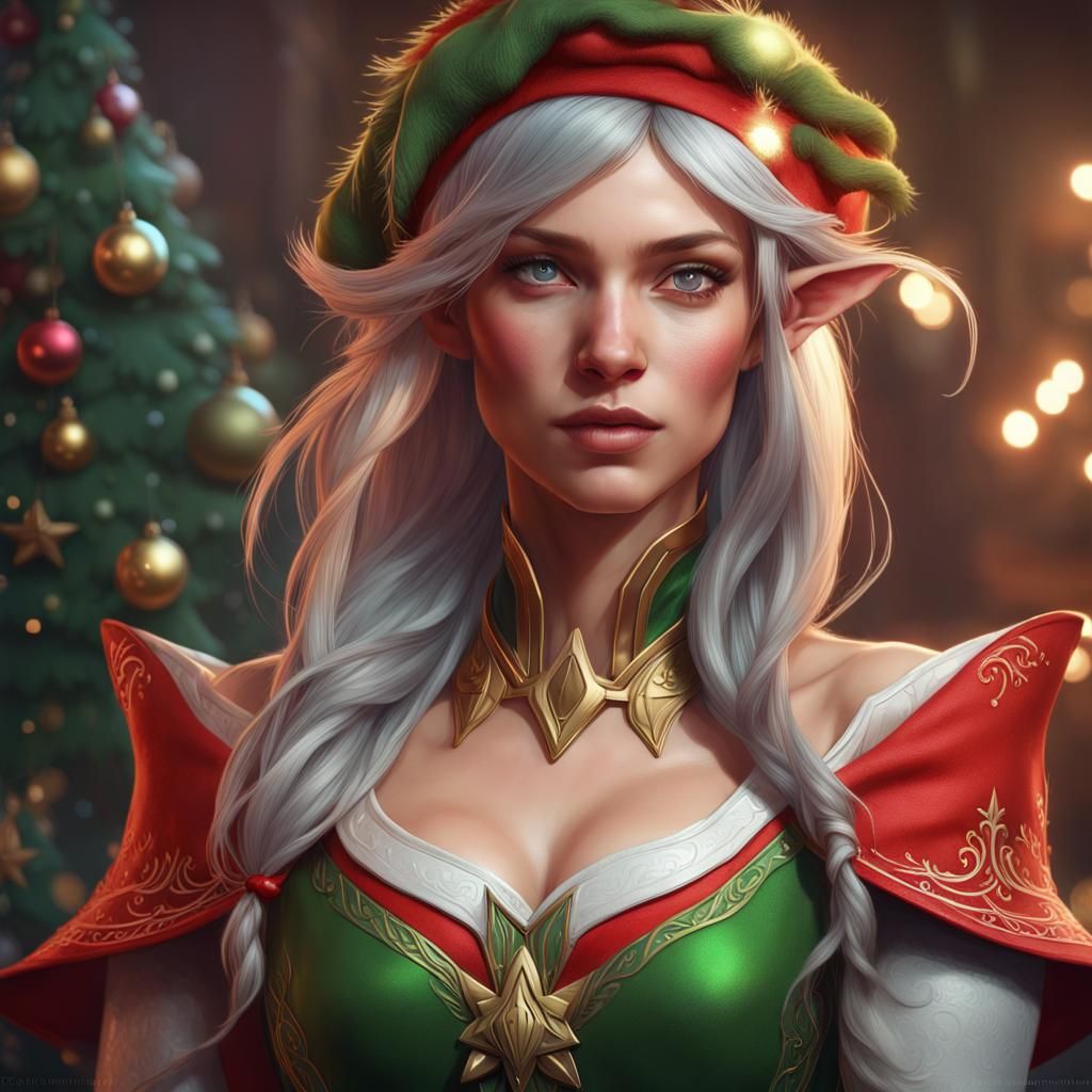 Detailed Christmas Elves Portrait in Art Nouveau Style