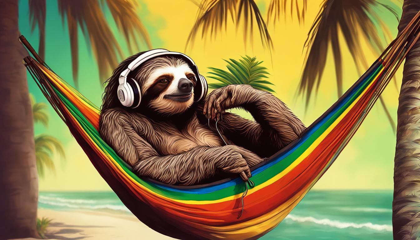 Lazy Sloth in Hammock: Graffiti Street Art