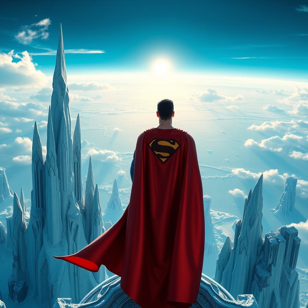 Superman on Neptune's Crystal Towers