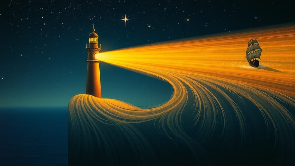 Luminous Lighthouse Goddess Unveiled in Celestial Dreamscape