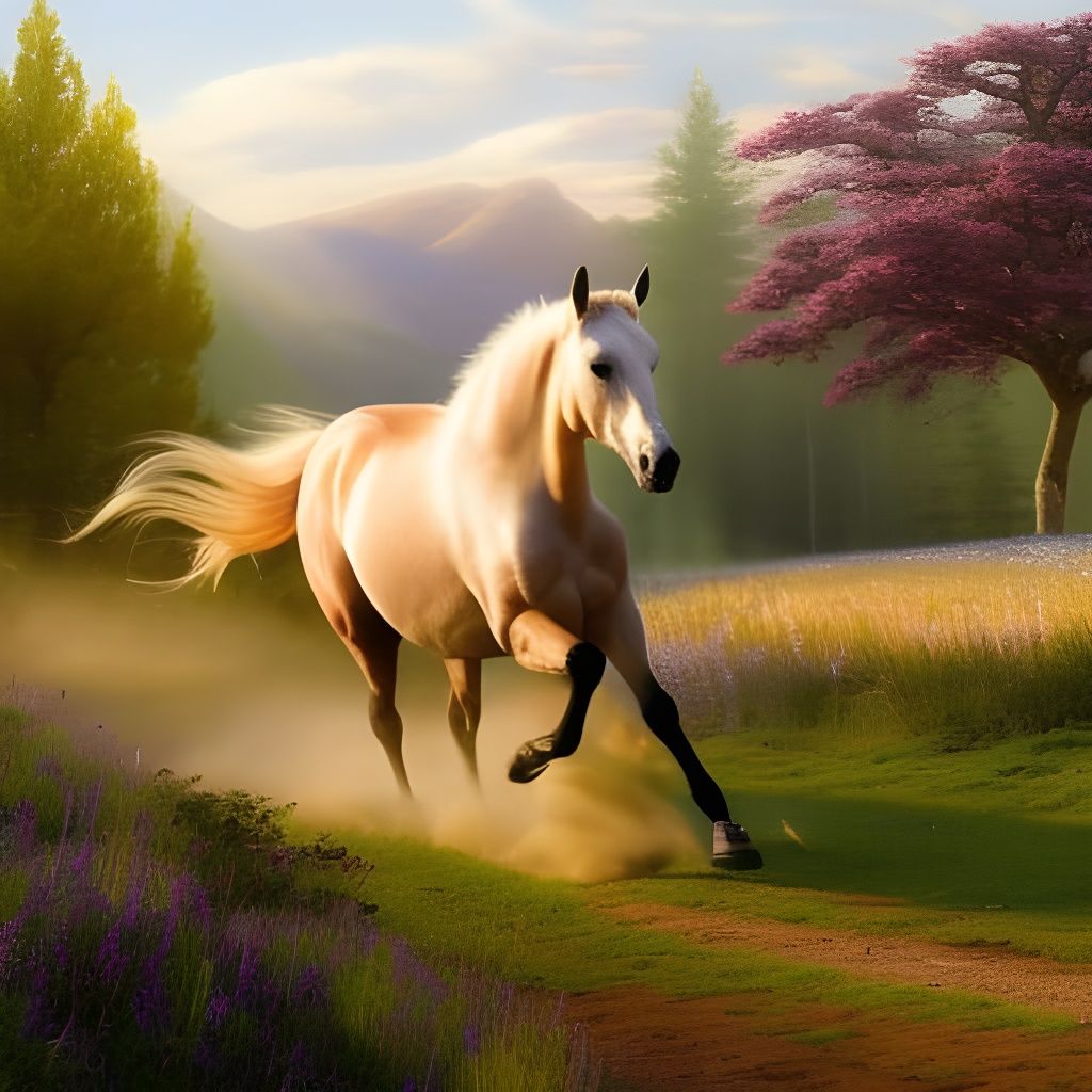 Palomino Horse Galloping, Ethereal Kinkade Style