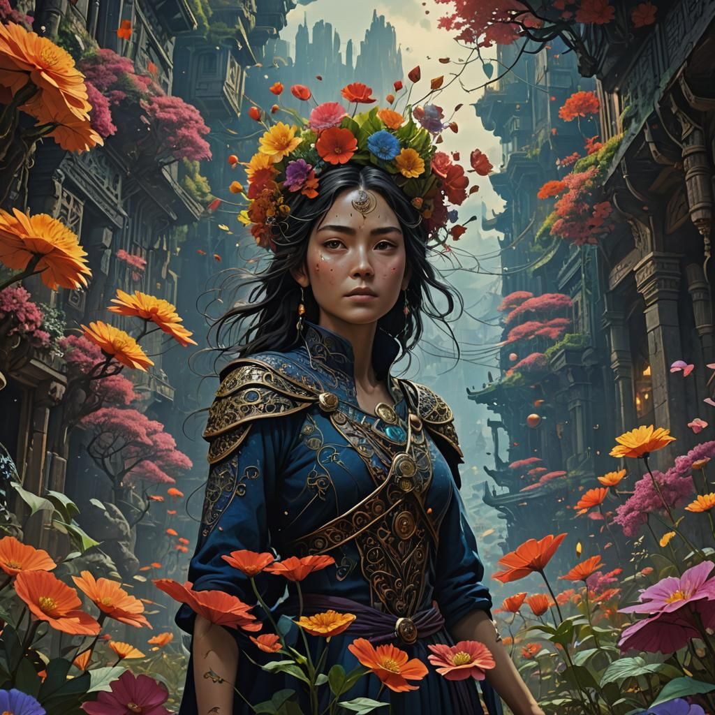 Persian Woman Scattering Petals in Cinematic Style