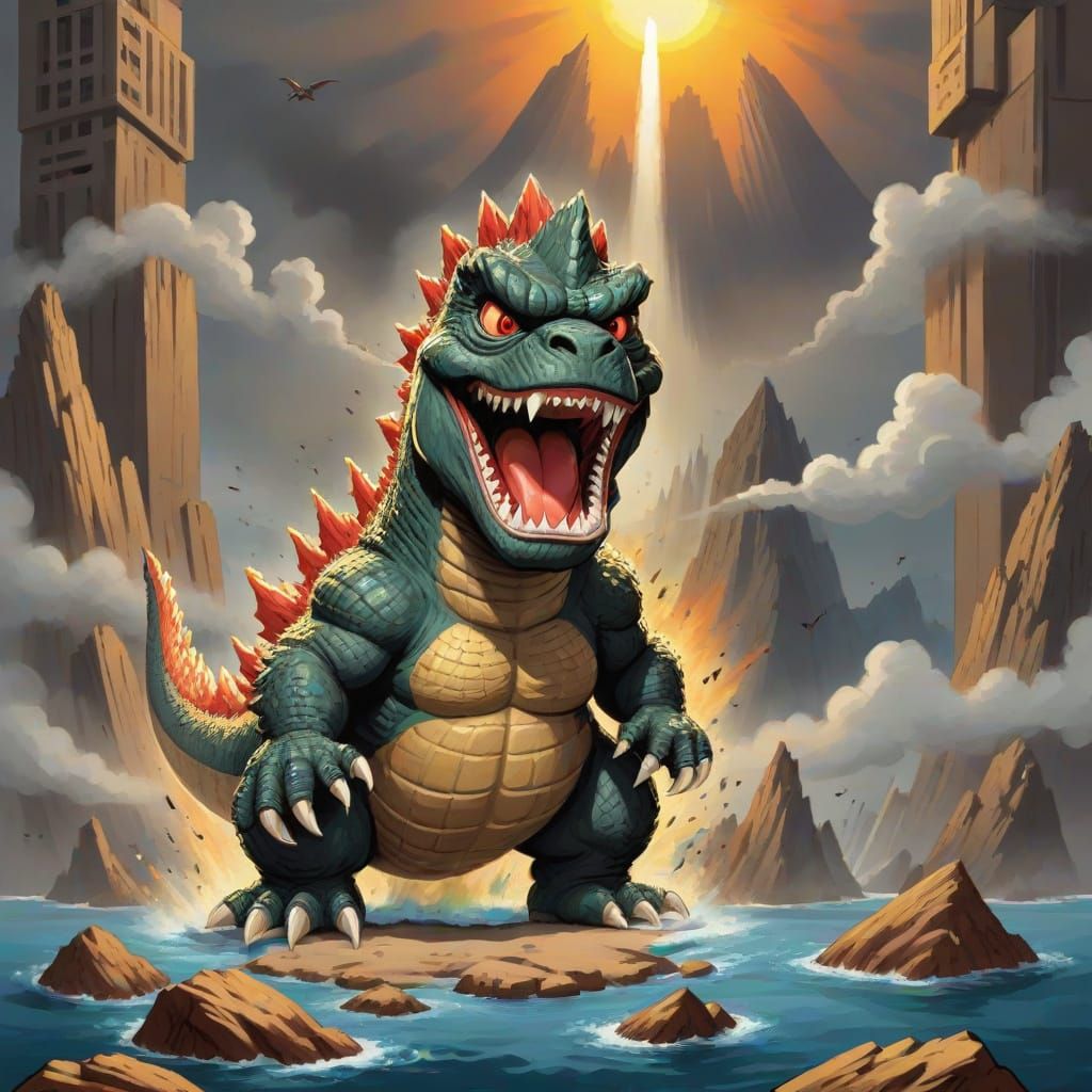 Humorous Caricature of Godzilla