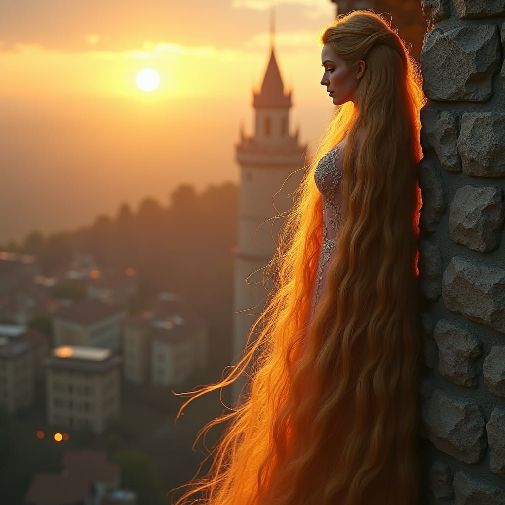 Rapunzel in Tower: Hyperrealistic Digital Art