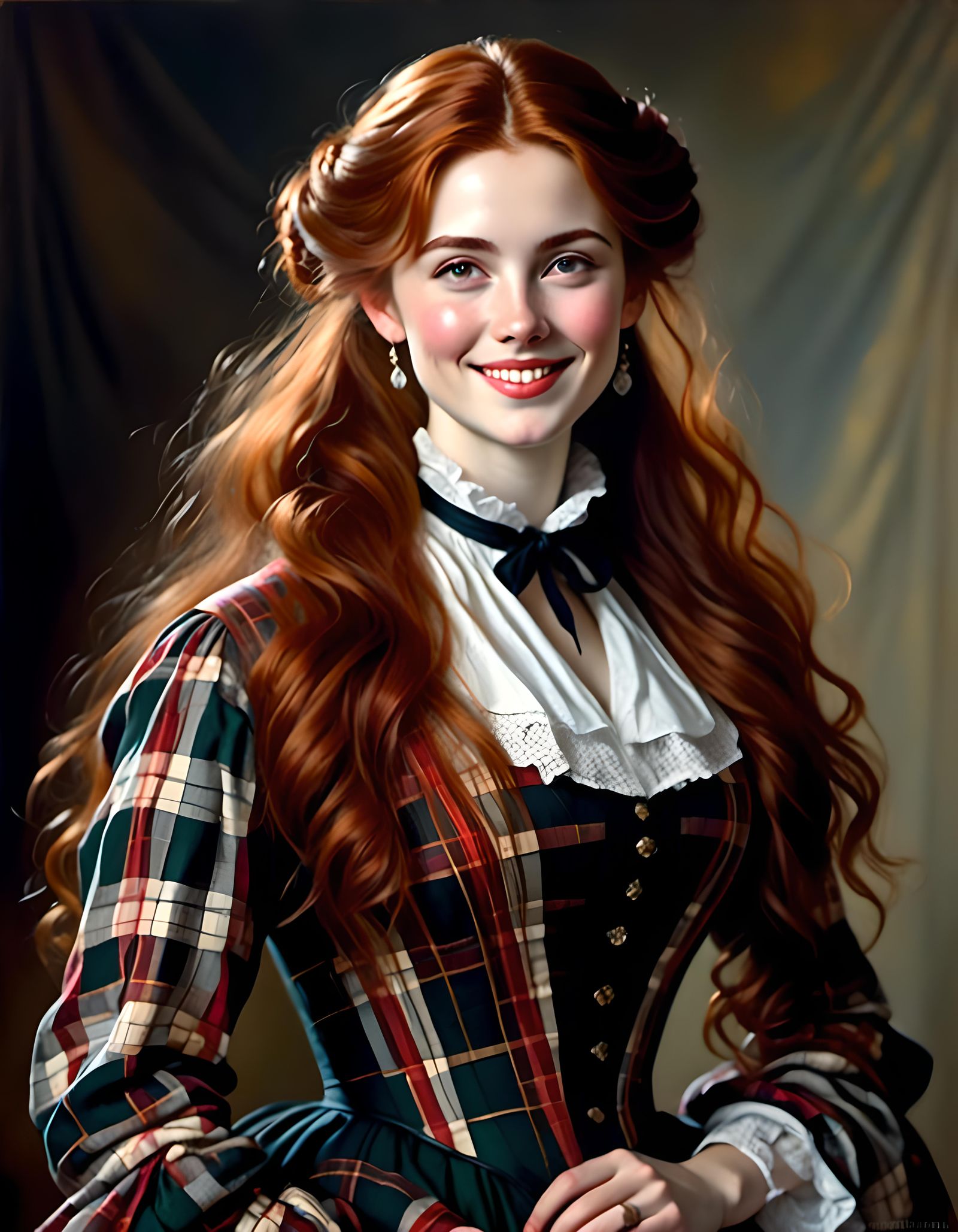 Joyful Woman in Victorian Dress Portrait