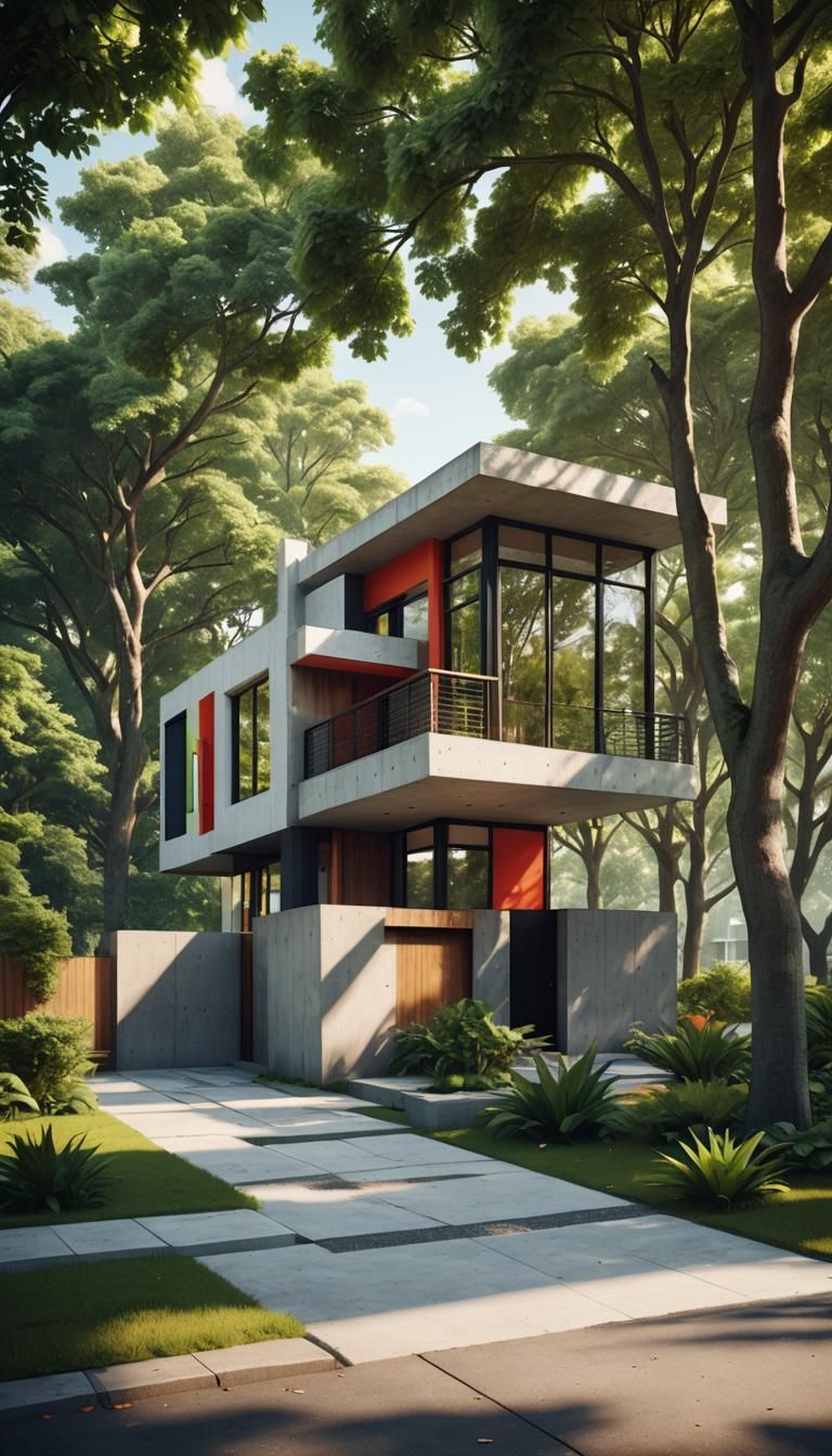 De Stijl Inspired Modern Bungalow in Lush Greenery