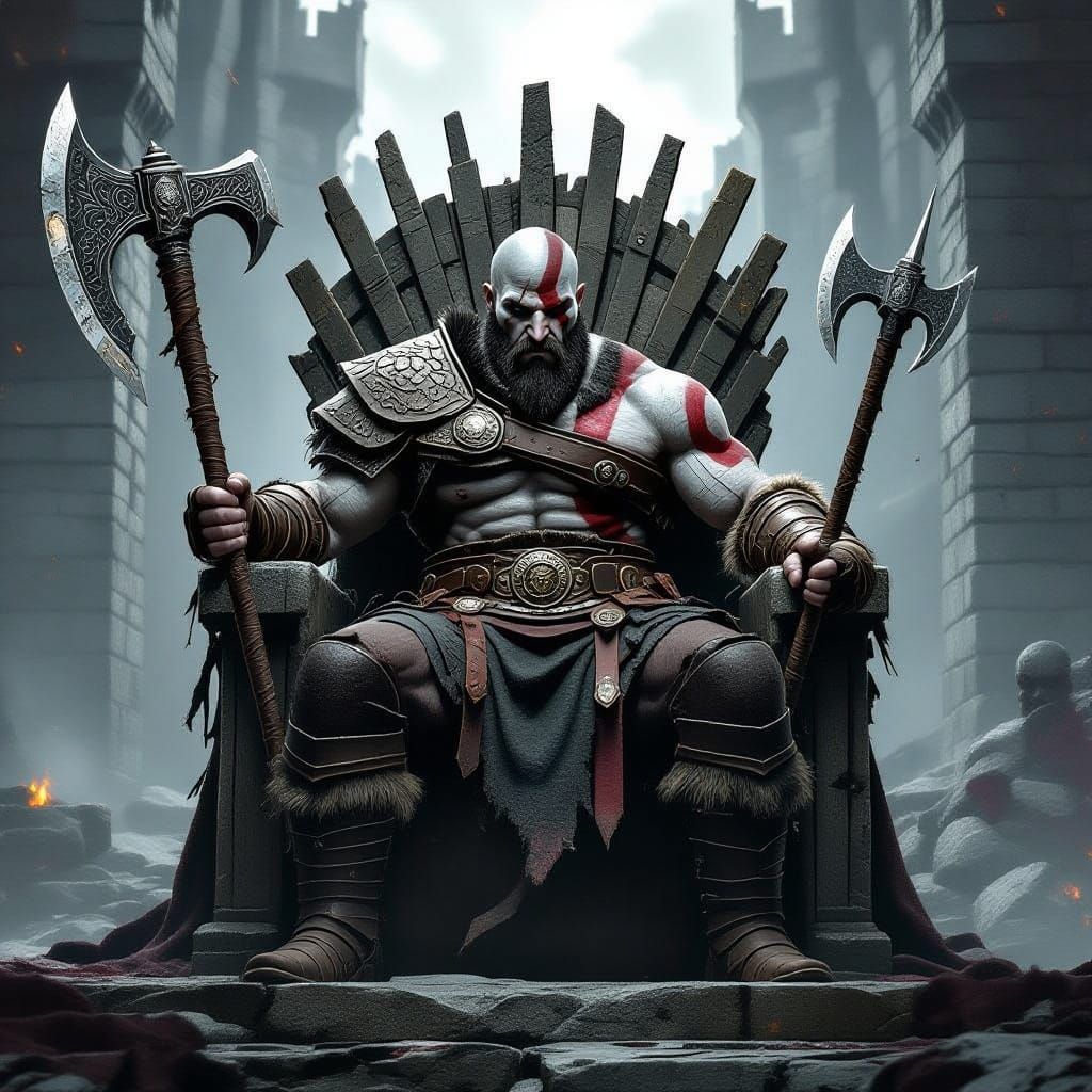 Kratos in Dark Norse Castle with Leviathan Axe and Dropnir S...