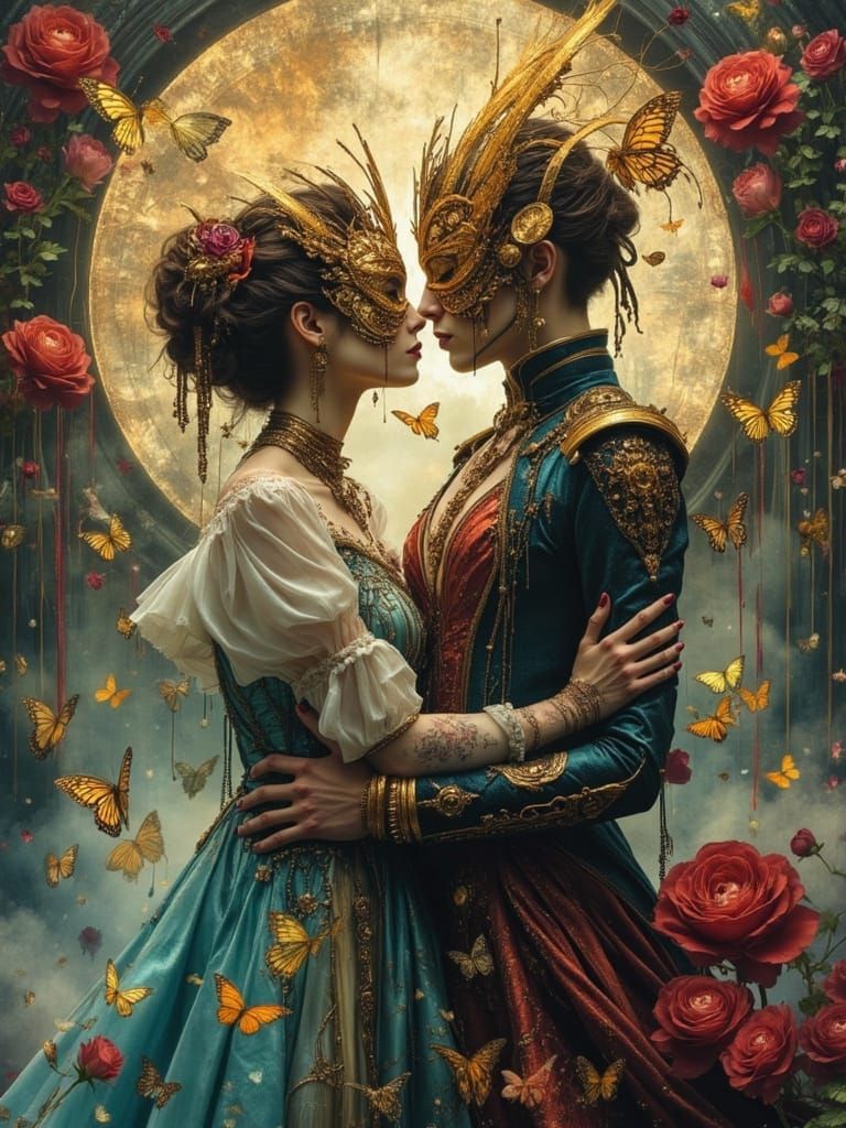 Baroque Biopunk Lovers in Dreamscape Concept Art