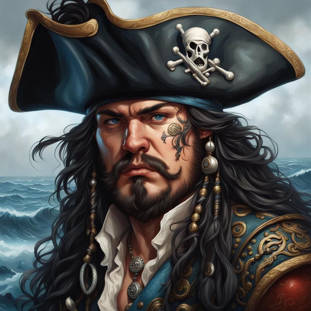 Ornate Pirate Portrait in a Splash Art Style