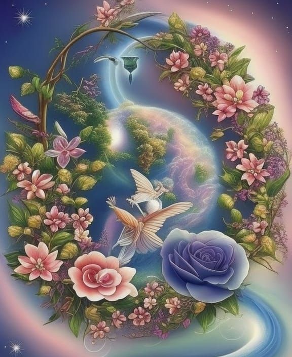 Nature Peace Sign World in Art Nouveau Style