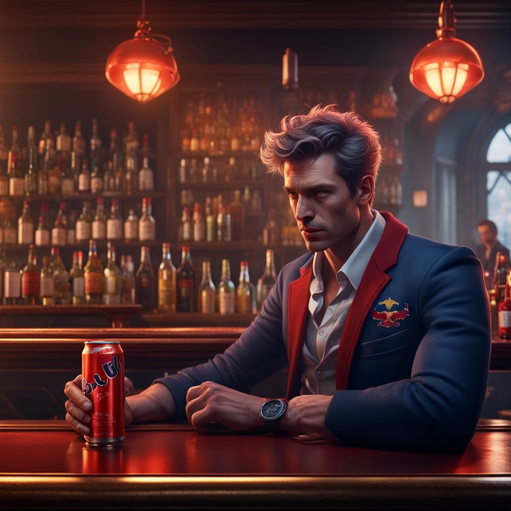 Charming Man Enjoys Red Bull: Fantasy Concept Art