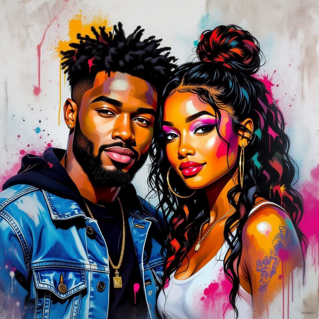 Colorful Graffiti Art of a Young Black Couple