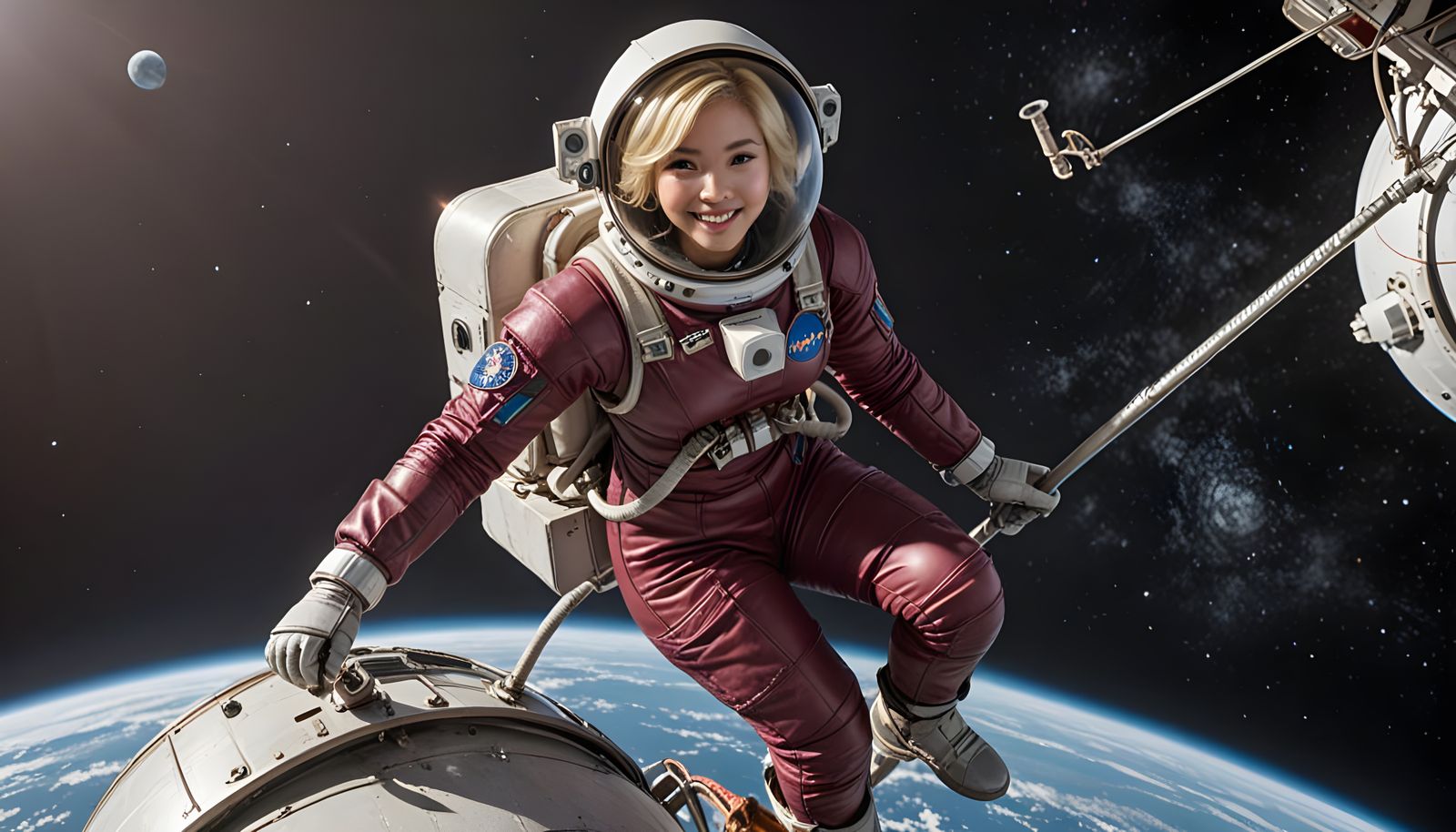 Beautiful Cambodian Astronaut on EVA Mission to the Moon