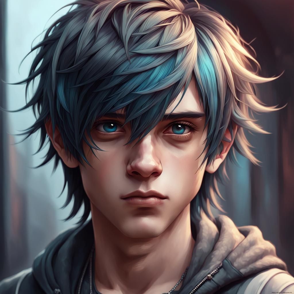 Hyperdetailed Emo Boy Portrait in Triadic Colors