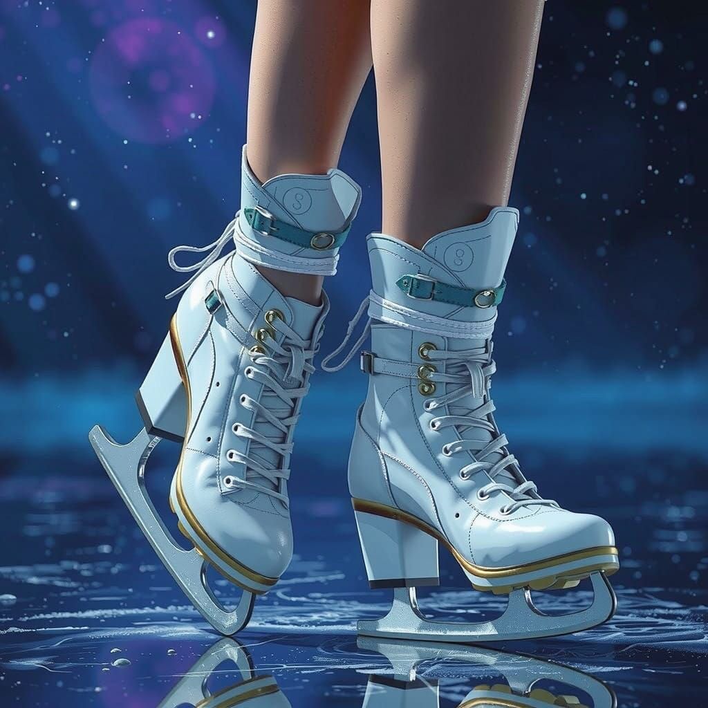 Woman in White Platform Ice Skates on Frozen Pond