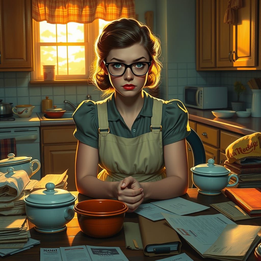 A Young Homemaker's Worried Moment in a Cozy, Vintage-Inspir...