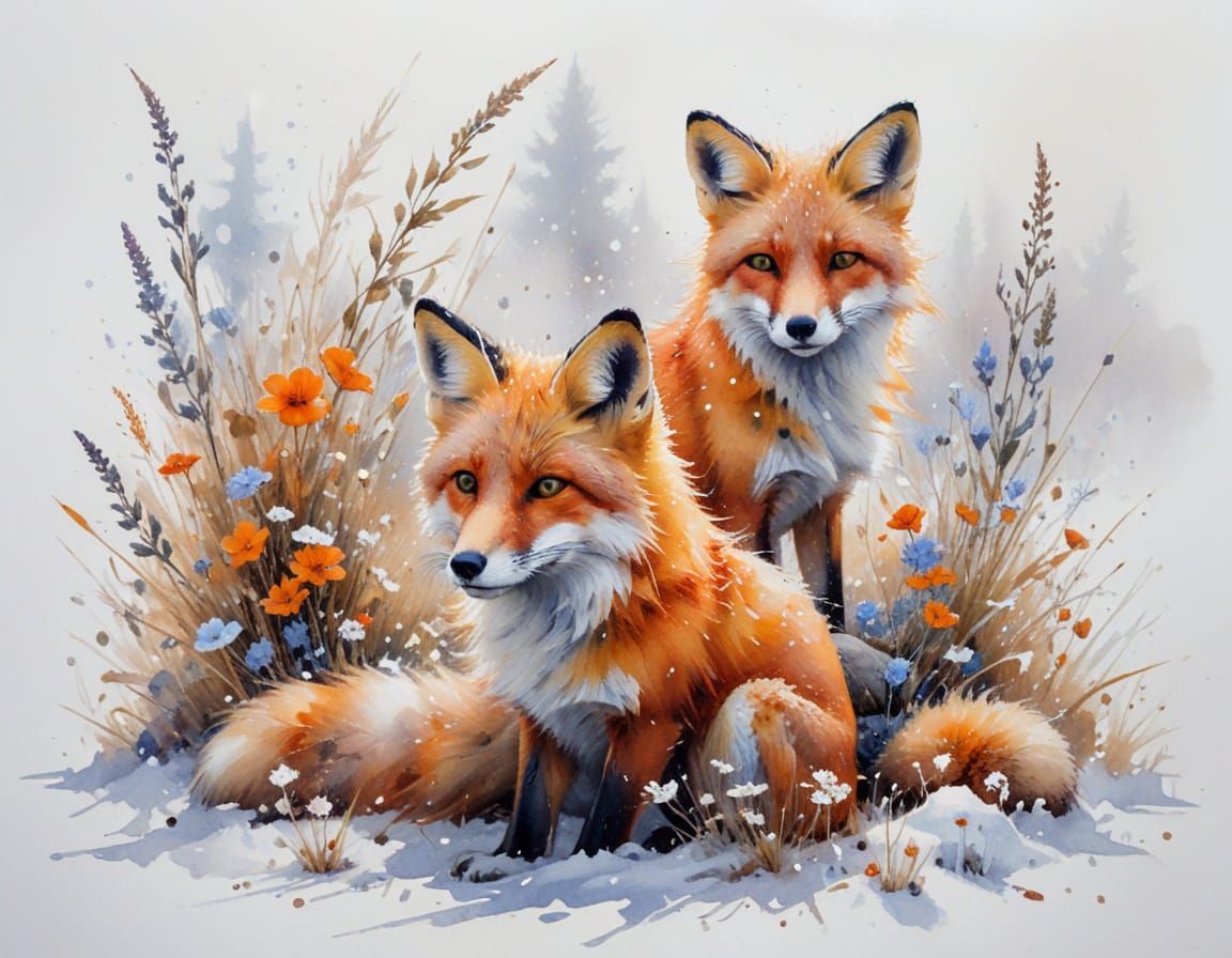 Fox in Frosted Meadow: Painterly Realism
