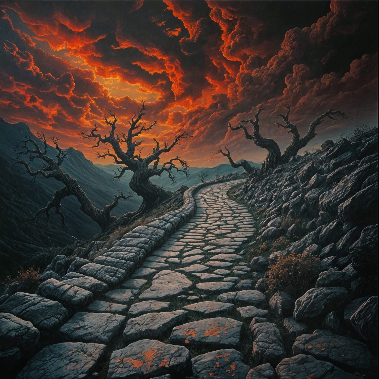 Mysterious, Unpaved Road in a Haunting Landscape