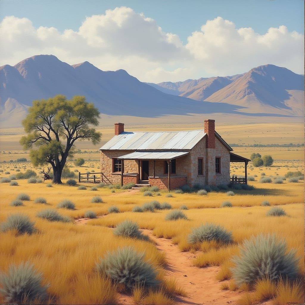 Serenely Settled Karoo Farmhouse Amidst Arid Plains