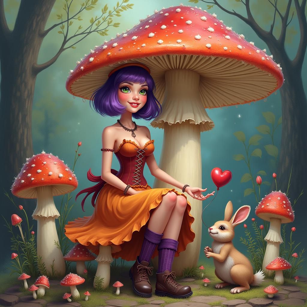 Smiling Woman in Fairy Forest, Alcohol Ink Art