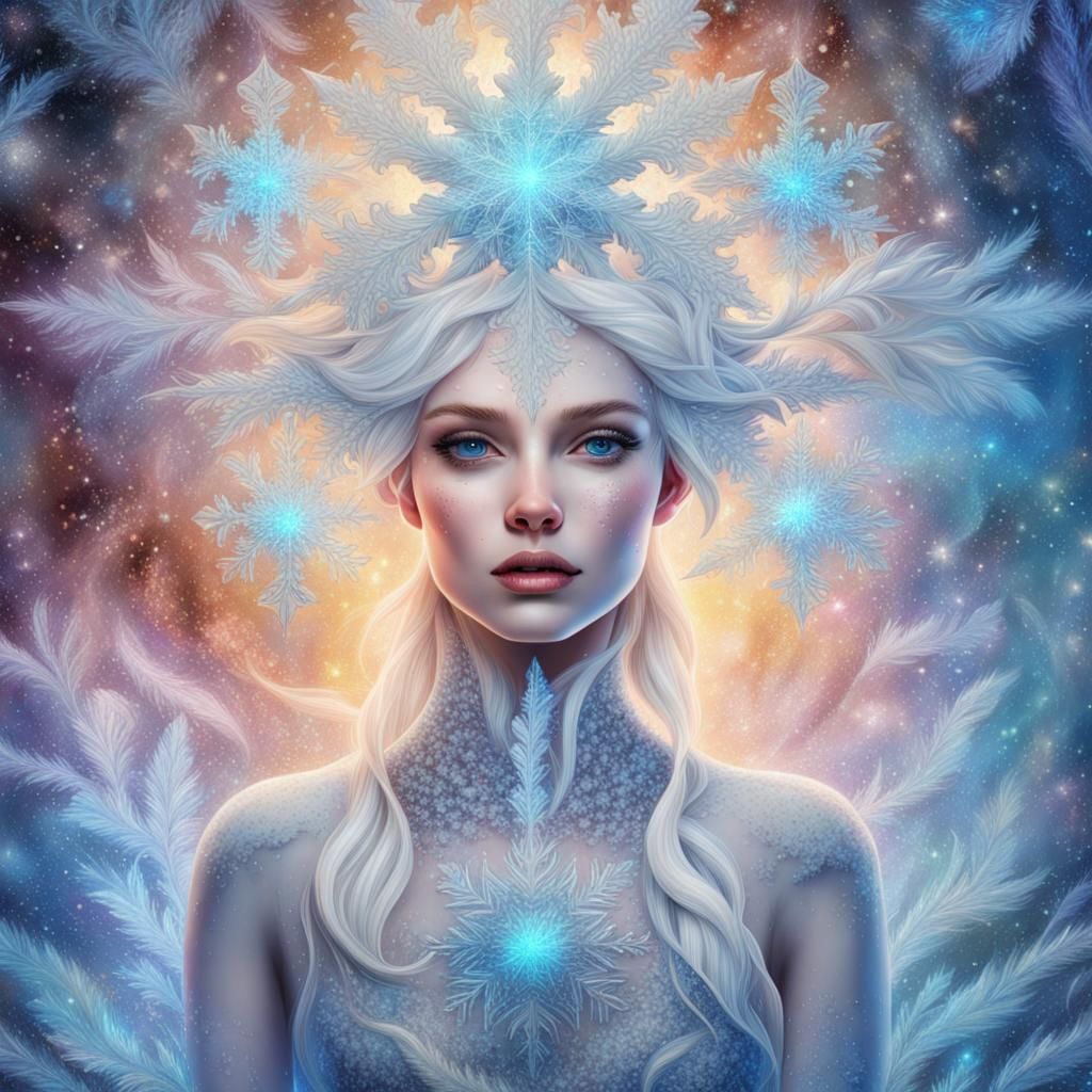 Cosmic Snow Queen Holographic Illustration