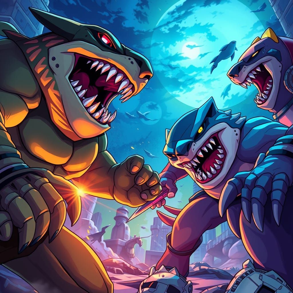 Vibrant Anime Action Scene in Cel-Shaded Style