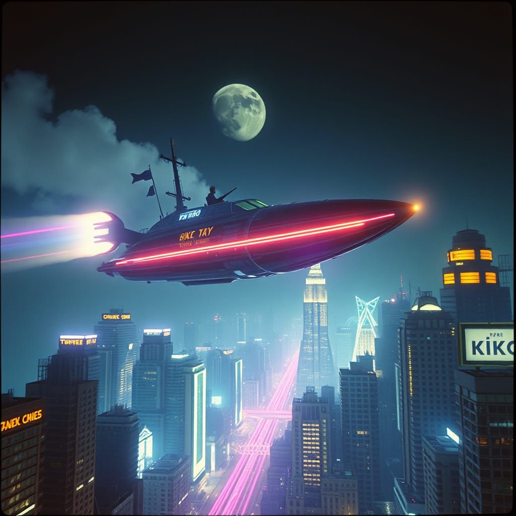 Epic Steampunk Cityscape at Midnight