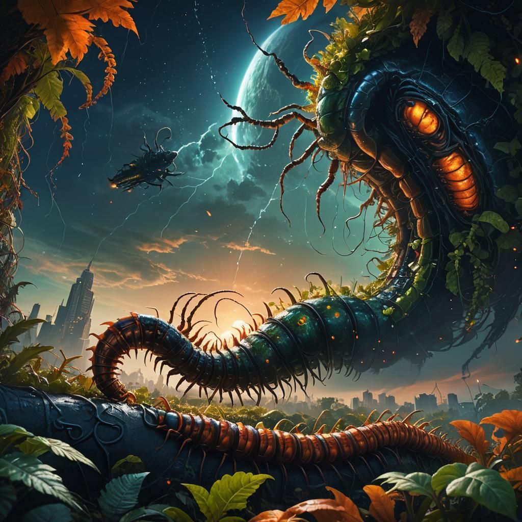 Giant Centipede Wraps Earth in Fantasy Concept Art