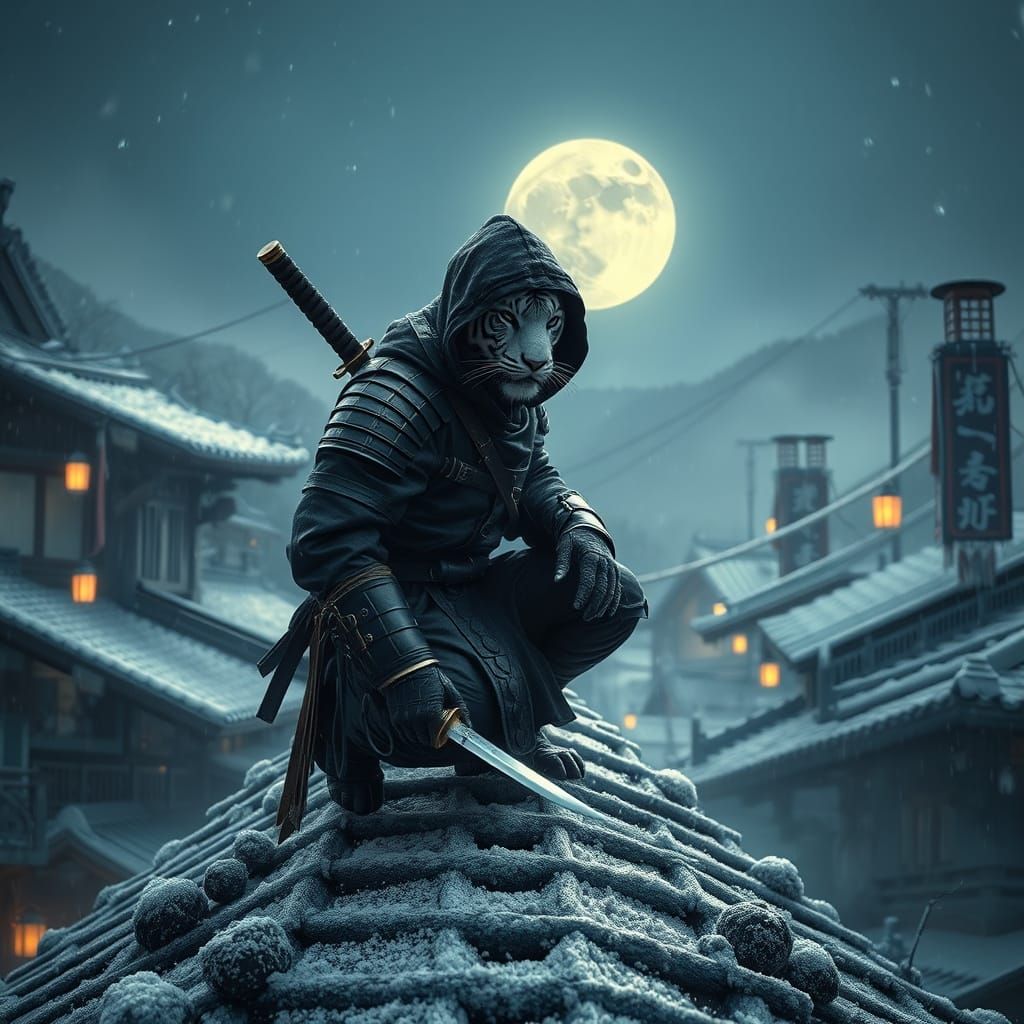 Snow Tiger Ninja on Frosty Rooftop
