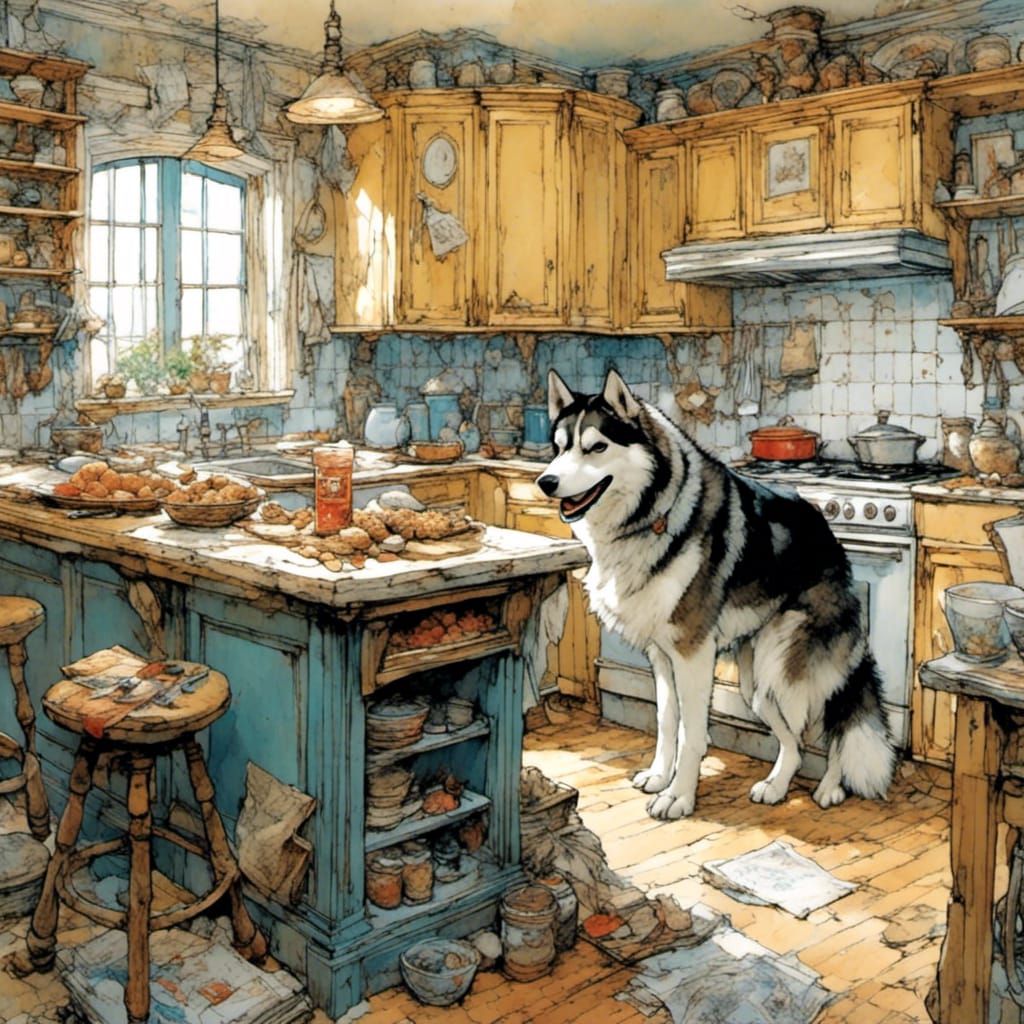 Siberian Husky Enjoys PB&J Sandwich as Comic Book Art