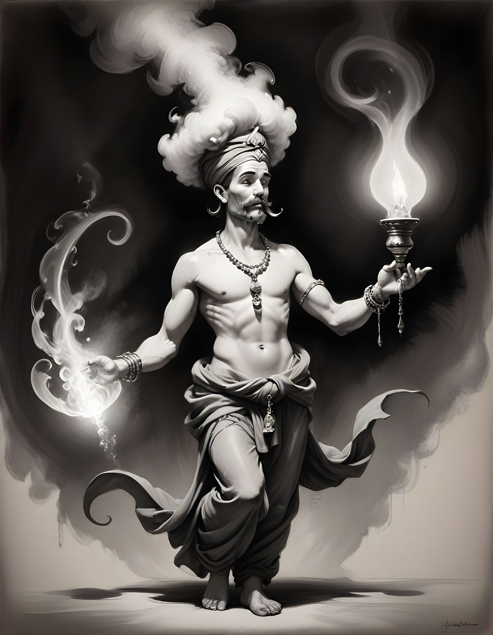 The Genie of the Lamp in Mysterious Vapor, Modern European I...