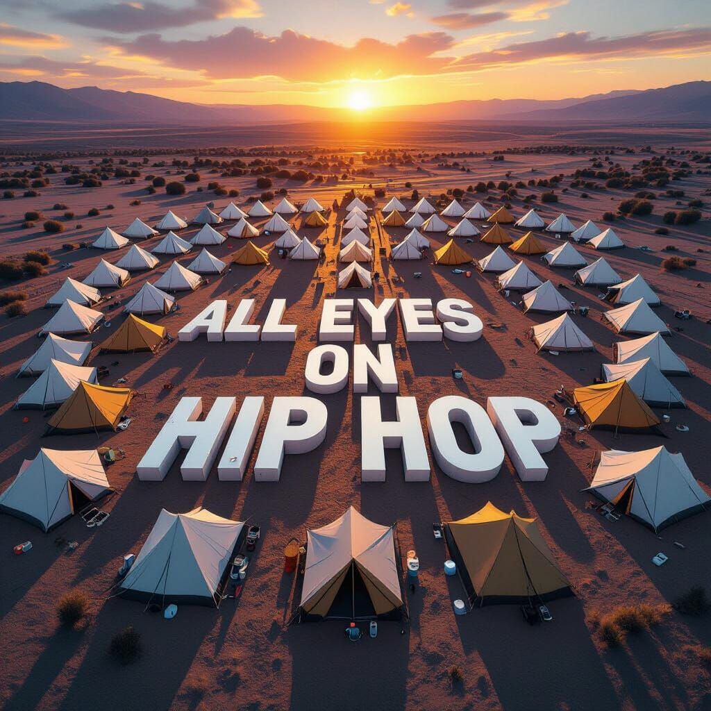 Desert Tent Camp with Message in Digital Art Style