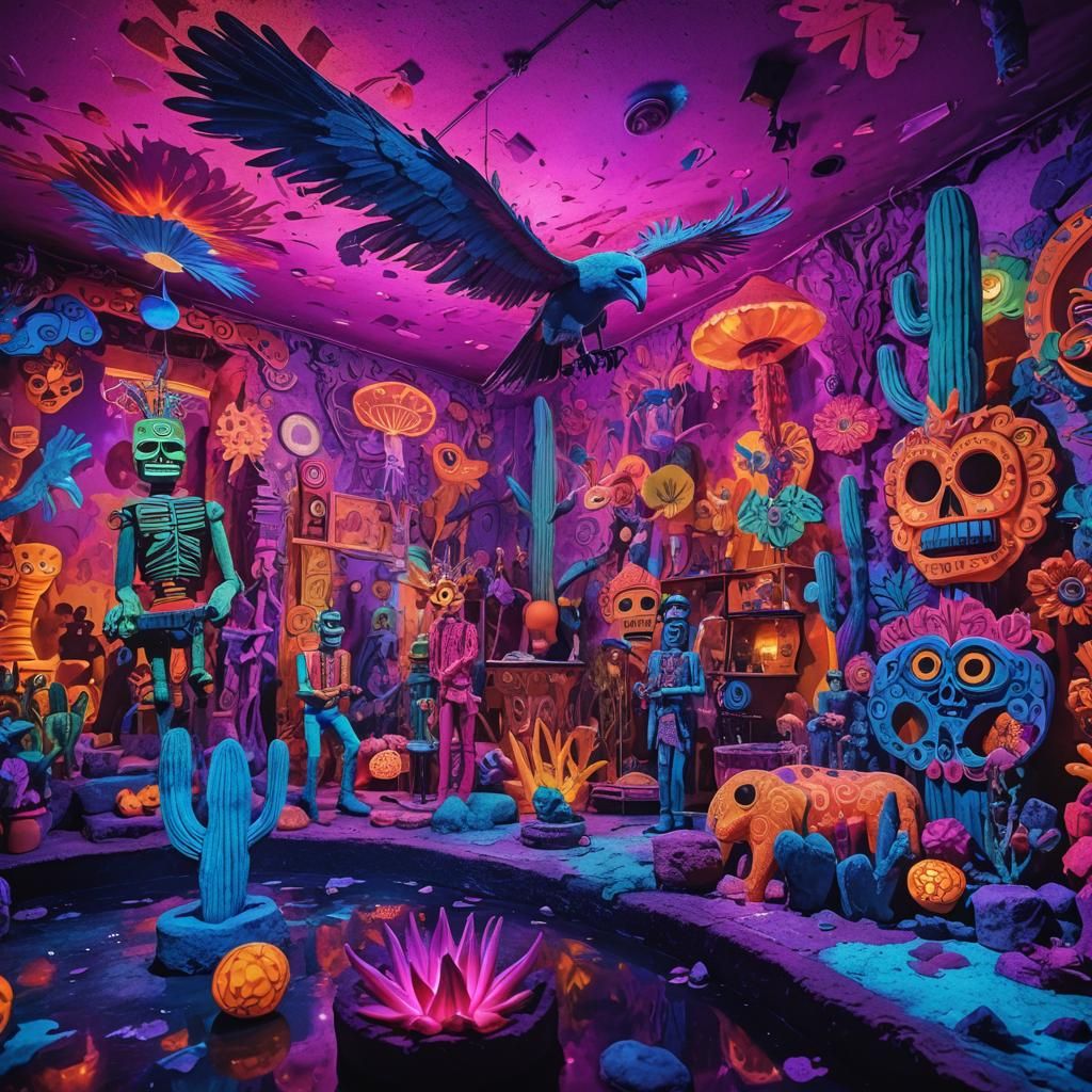 Psychedelic Rock Band in Surreal Underground Club