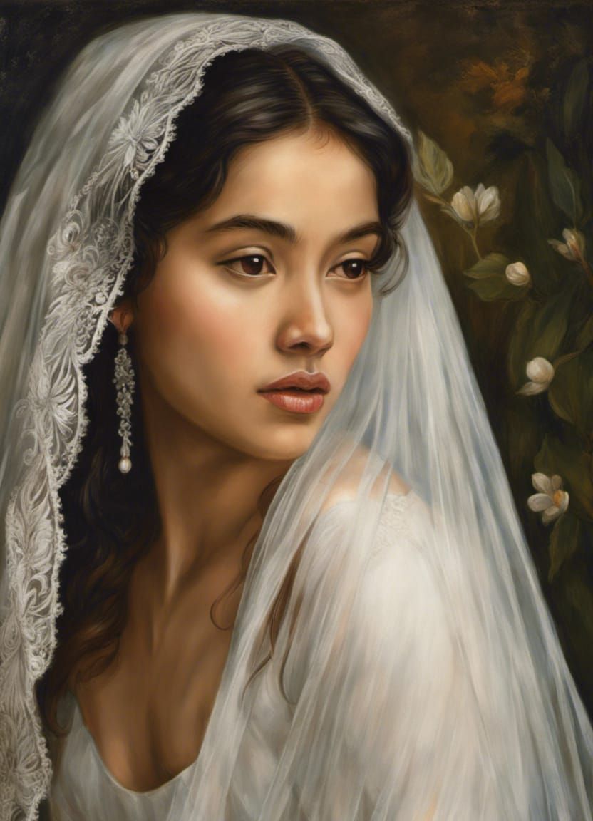 Elegant Indonesian Woman Portrait in Pre-Raphaelite Style
