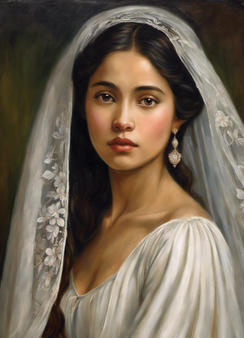 Elegant Indonesian Woman in Pre-Raphaelite Portrait