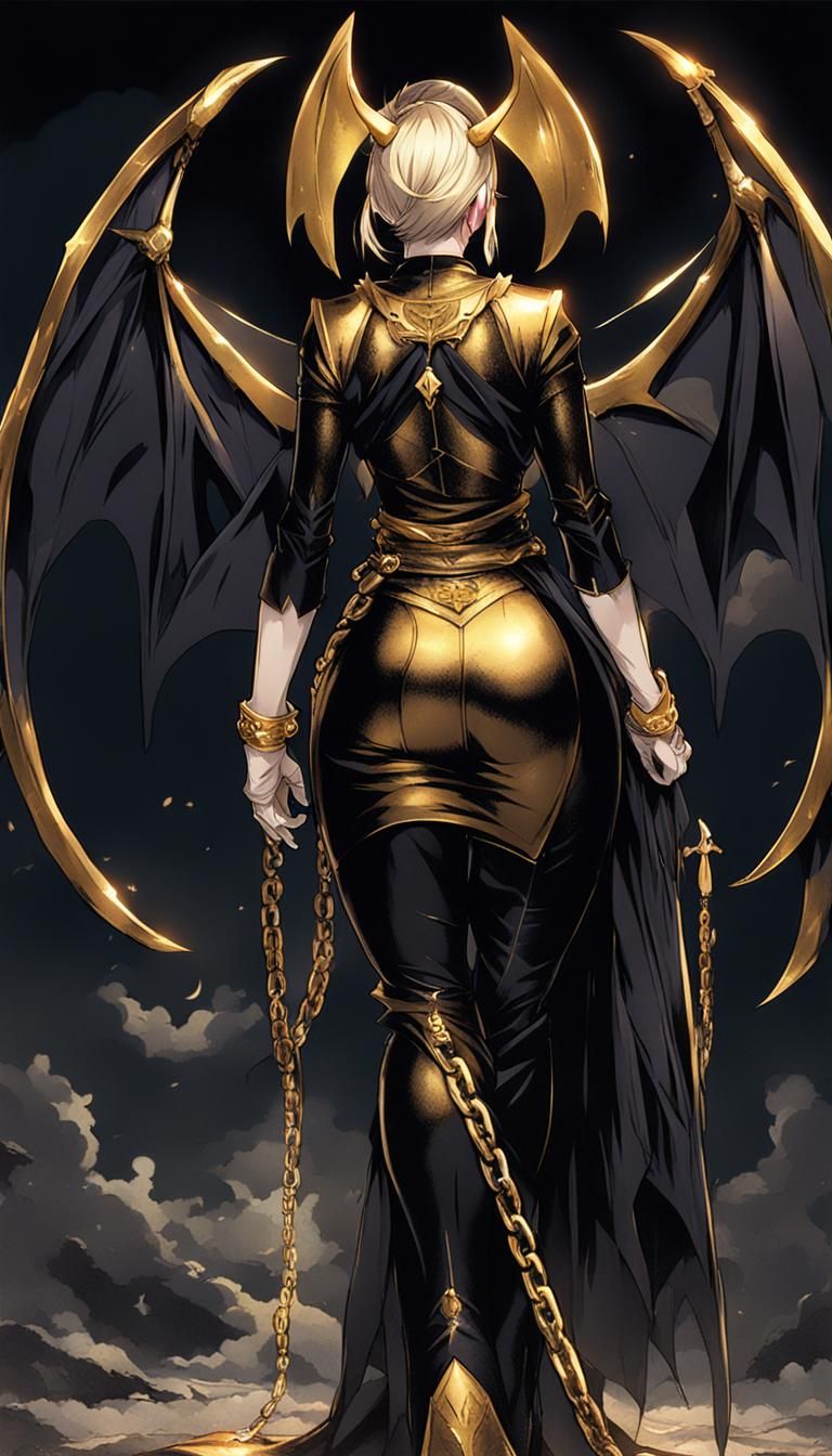 Anime Bat Lady with Golden Chain and Wings