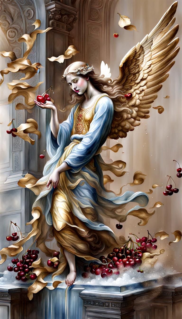 Flying angel with cherries..