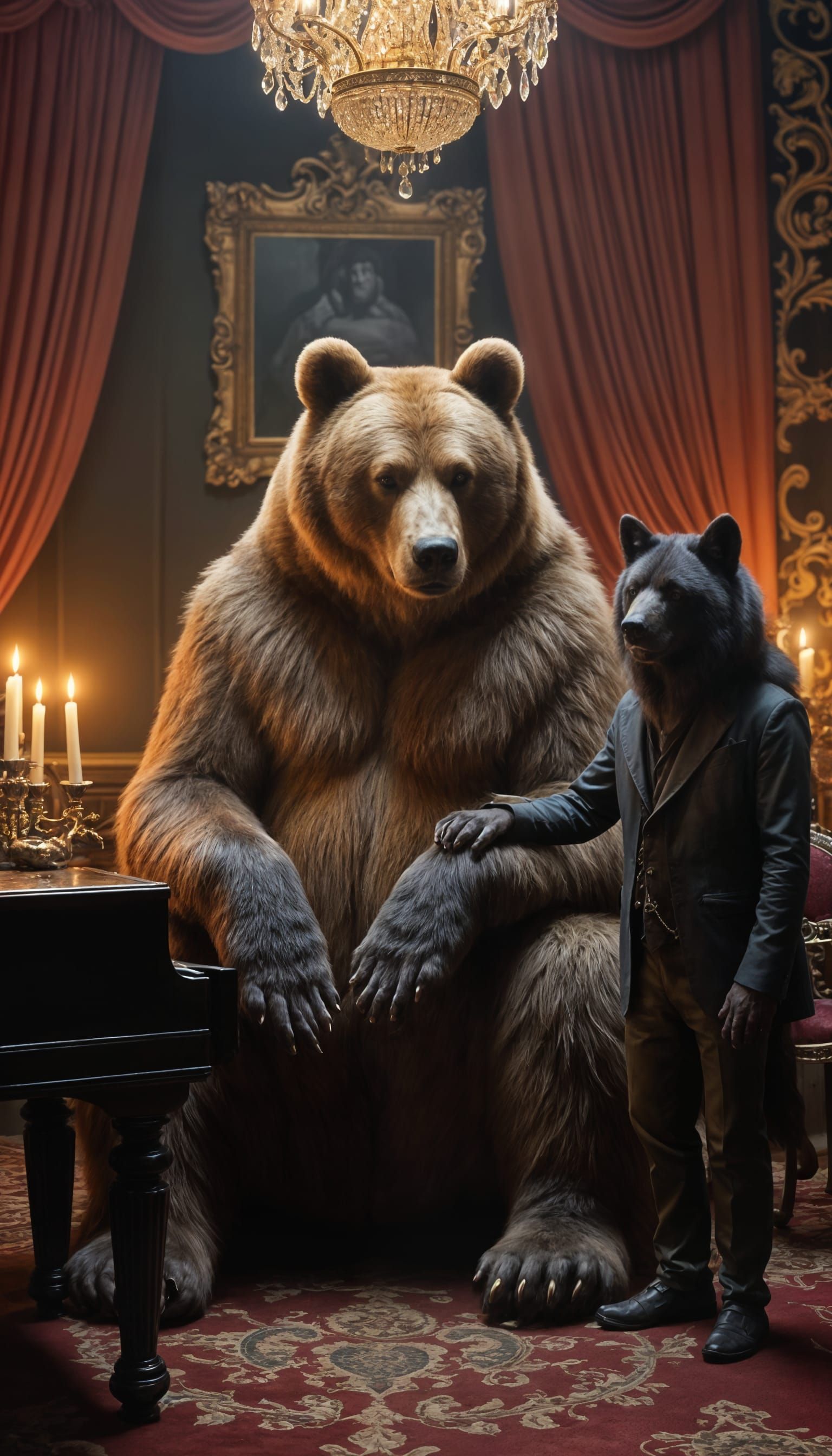 Kodiak Bear in Victorian Parlor with Werewolf