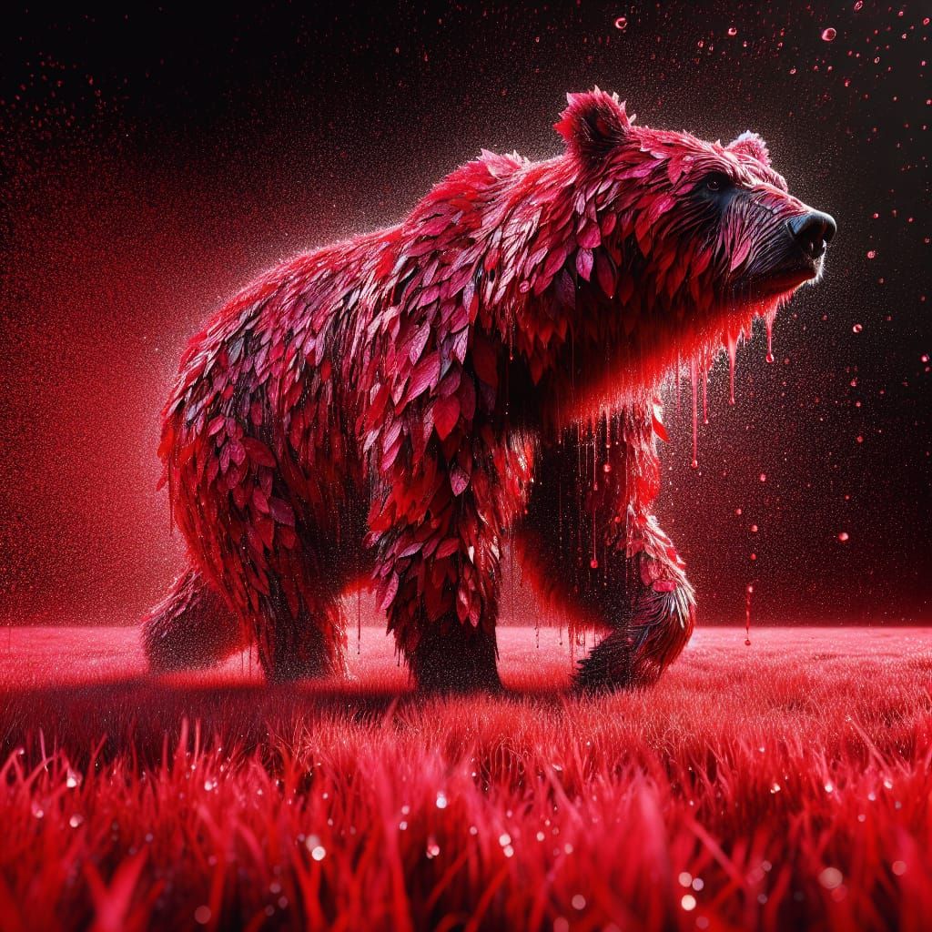 Red Leaf Bear in a Vibrant Field