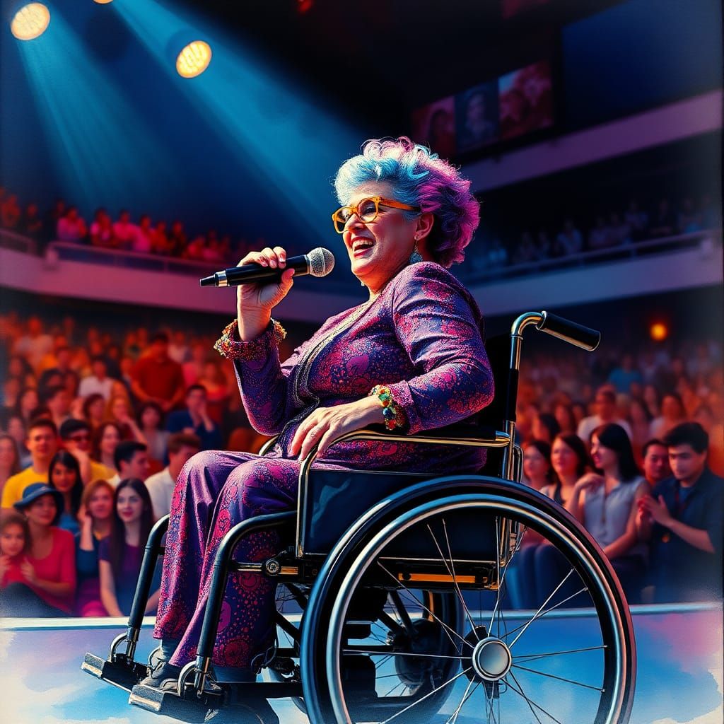 Vibrant Singer on Stage in Watercolor Style